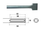 A hardened steel SDS demolition chisel with a wide flat blade, designed for use with SDS rotary hammers to break out tiles, mortar, and concrete.