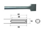 A hardened steel SDS demolition chisel with a wide flat blade, designed for use with SDS rotary hammers to break out tiles, mortar, and concrete.