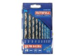 A set of 10 Faithfull screwdrivers with colour-coded handles covering a range of flathead and Phillips sizes.,