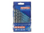 A set of 13 Faithfull screwdrivers with colour-coded handles covering a range of flathead and Phillips sizes.,