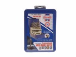 A set of Faithfull screwdrivers with colour-coded handles covering a range of flathead and Phillips sizes.,