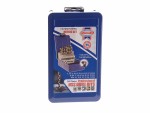A set of Faithfull screwdrivers with colour-coded handles covering a range of flathead and Phillips sizes.,