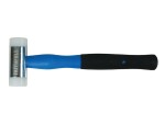 A hammer with a steel head and a steel-handled handle, for general fastening and construction use.