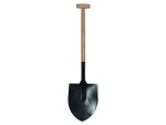 A Faithfull short-handled rounded-bladed spade with a steel blade and a wooden or fibreglass shaft, for general digging work.