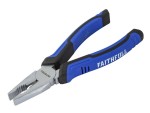 A pair of Faithfull combination pliers with serrated flat jaws, a pipe-gripping section, and a side cutter, for general gripping work.