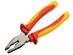 A pair of Faithfull combination pliers with serrated flat jaws, a pipe-gripping section, and a side cutter, for general gripping work.