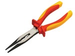A pair of Faithfull long-nose pliers with narrow tapered jaws and a side-wire cutter, for working in confined spaces.