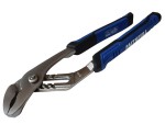 A pair of Faithfull water-pump pliers with tongue-and-groove adjustable jaws for gripping pipes, nuts, and irregular shapes.