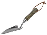 A Faithfull trowel with a polished steel blade and an ergonomic handle, for applying and finishing mortar, plaster, and adhesive.