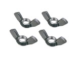 A steel wing nut with two projecting wings for hand-tightening without tools.,