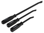 A hardened steel crowbar with a curved prying end and a pointed chisel tip, designed for levering, prying, and demolition work.