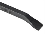 A hardened steel crowbar with a curved prying end and a pointed chisel tip, designed for levering, prying, and demolition work.