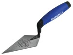 A Faithfull pointing trowel with a small triangular steel blade and a turned wooden or plastic handle, for filling and pointing mortar joints.