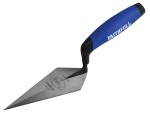 A Faithfull pointing trowel with a small triangular steel blade and a turned wooden or plastic handle, for filling and pointing mortar joints.