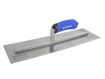 A Faithfull plasterer's finishing trowel with a thin, flexible steel blade and a turned wooden handle, for achieving smooth plaster surfaces.