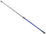 A long, extendable pole with a blue handle and a silver telescopic shaft, held together by a black locking mechanism and featuring a black rubber cap at the end.