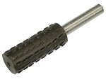 A Faithfull needle file with a hardened steel abrasive surface and a turned wooden or synthetic handle, for shaping and deburring metal.