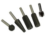 A Faithfull needle file with a hardened steel abrasive surface and a turned wooden or synthetic handle, for shaping and deburring metal.