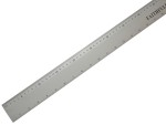 A silver metal ruler with black measurement markings in centimeters and millimeters, positioned diagonally on a white background. The brand FAITHFUL is partially visible on the top right side.