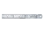 A Faithfull stainless steel rule with etched metric and imperial graduations, for precise measurement in workshops and on site.