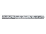 A Faithfull stainless steel rule with etched metric and imperial graduations, for precise measurement in workshops and on site.