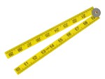 A Faithfull folding carpenter's rule with hinged sections and dual metric and imperial graduations.,