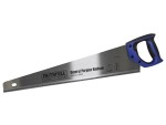 A saw with a hardened blade and a comfortable handle, for cutting timber, metal, or masonry.