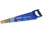 A saw with a hardened blade and a comfortable handle, for cutting timber, metal, or masonry.