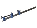 A Faithfull sash clamp with a long steel bar, a fixed jaw, and a sliding adjustable tail stop, for clamping wide assemblies during gluing.