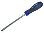 A Faithfull flathead screwdriver with a comfort-grip handle and a hardened steel tip, for general assembly and fastening work.
