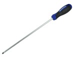 A Faithfull flathead screwdriver with a comfort-grip handle and a hardened steel tip, for general assembly and fastening work.