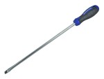 A Faithfull flathead screwdriver with a comfort-grip handle and a hardened steel tip, for general assembly and fastening work.
