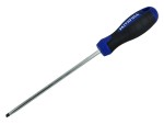 A Faithfull flathead screwdriver with a comfort-grip handle and a hardened steel tip, for general assembly and fastening work.