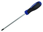 A Faithfull Pozi screwdriver with a comfort-grip handle and a hardened steel tip, for general assembly and fastening work.