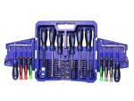 A set of 63 Faithfull screwdrivers with colour-coded handles covering a range of flathead and Phillips sizes.,