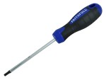A Faithfull multi-tip screwdriver with a comfort-grip handle and a hardened steel tip, for general assembly and fastening work.