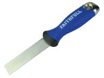 A 25mm flexible filling knife with a thin steel blade and a painted wooden or plastic handle, for applying and smoothing filler and caulk.