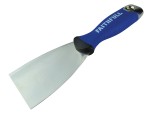 A 75mm flexible filling knife with a thin steel blade and a painted wooden or plastic handle, for applying and smoothing filler and caulk.