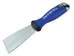 A 50mm flexible filling knife with a thin steel blade and a painted wooden or plastic handle, for applying and smoothing filler and caulk.