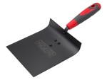 A Faithfull trowel with a polished steel blade and an ergonomic handle, for applying and finishing mortar, plaster, and adhesive.