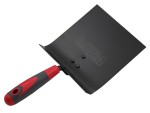 A Faithfull trowel with a polished steel blade and an ergonomic handle, for applying and finishing mortar, plaster, and adhesive.