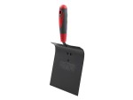 A Faithfull trowel with a polished steel blade and an ergonomic handle, for applying and finishing mortar, plaster, and adhesive.