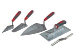 A Faithfull trowel with a polished steel blade and an ergonomic handle, for applying and finishing mortar, plaster, and adhesive.
