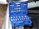 A Faithfull socket wrench set with a ratchet handle and multiple socket sizes, for tightening and loosening nuts and bolts.