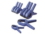 A spring clamp with a plastic or steel body and non-slip pads, for quickly holding lightweight assemblies and sheets.