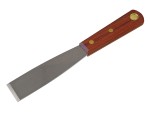 A hardened steel chisel with a bevelled cutting edge and a square-section body, for cutting stone, brick, or timber.