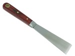 A hardened steel chisel with a bevelled cutting edge and a square-section body, for cutting stone, brick, or timber.