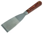 A 50mm flexible filling knife with a thin steel blade and a painted wooden or plastic handle, for applying and smoothing filler and caulk.