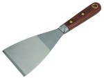 A 75mm flexible filling knife with a thin steel blade and a painted wooden or plastic handle, for applying and smoothing filler and caulk.
