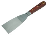 A 50mm flexible filling knife with a thin steel blade and a painted wooden or plastic handle, for applying and smoothing filler and caulk.